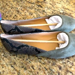 Violet and Red Olive snake skin flats.